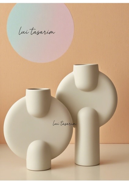 Krem Rengi Seramik 2'li Vazo Iskandinav Japon Tarzı Trend Dekorasyon 18*28 indirimleri