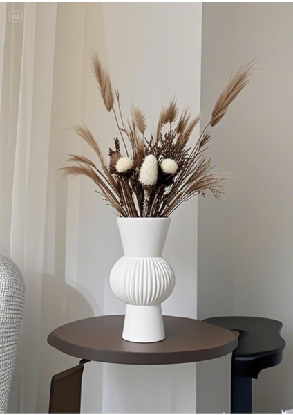 Uzun Beyaz Bohem Büyük Boy Seramik Nordic Tarz Beyaz Sade Iskandinav Tarzı Vazo Seramik 25CM indirimleri