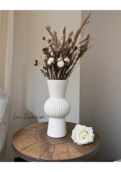 Uzun Beyaz Bohem Büyük Boy Seramik Nordic Tarz Beyaz Sade Iskandinav Tarzı Vazo Seramik 25CM