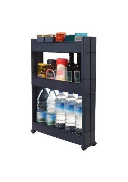 Slim Organizer 3 Katlı Plastik Banyo / Mutfak Düzenleyici Raf – Antrasit (49,5 × 14 × 80 Cm)