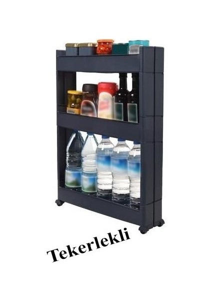 Slim Organizer 3 Katlı Plastik Banyo / Mutfak Düzenleyici Raf – Antrasit (49,5 × 14 × 80 Cm) fiyatları