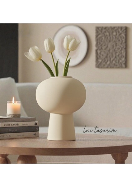 Krem Rengi Lotus Vazo Xxl Boy Seramik Modern Ev Ofis Otel Dekorasyon fiyatları