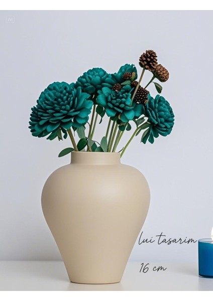 Zarif Iskandinav Tarzı Sade Seramik Mat Bej Vazo 16 cm