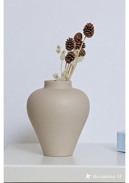 Zarif Iskandinav Tarzı Sade Seramik Mat Bej Vazo 16 cm fiyatları