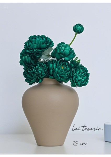 Zarif Iskandinav Tarzı Sade Seramik Mat Bej Vazo 16 cm modelleri