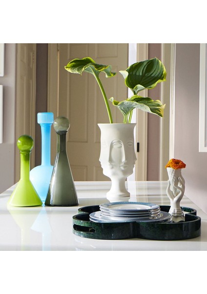 Beyaz Ayaklı Vazo Trend Bohem Buddha Büyük Xl Boy 32 cm Seramik Mat Beyaz Vazo