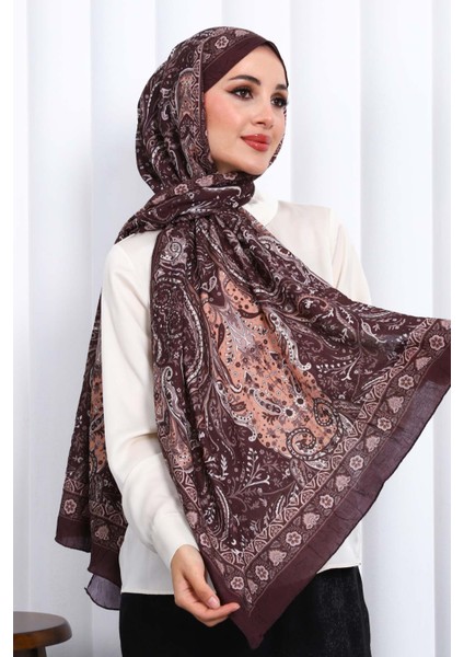 Kahverengi Desenli Kraş Şal