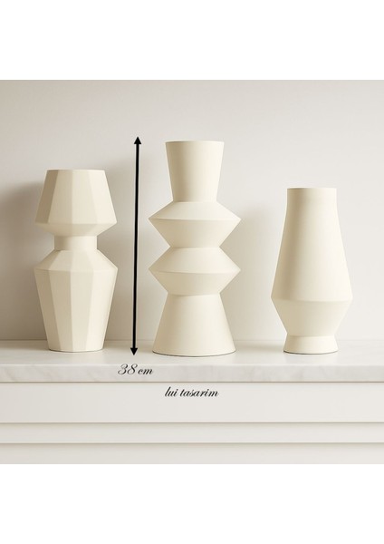Krem Renk Vazo Seramik Xxl Boy El Yapımı Seramik Vazo 38 cm