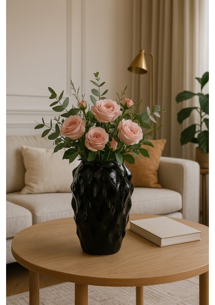 Siyah Renk Vazo Özel Tasarım Senyor Cam Vazo 25*10 cm