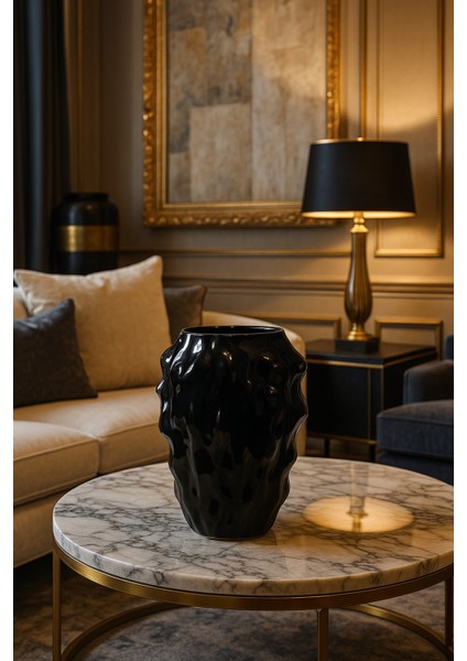 Siyah Renk Vazo Özel Tasarım Senyor Cam Vazo 25*10 cm