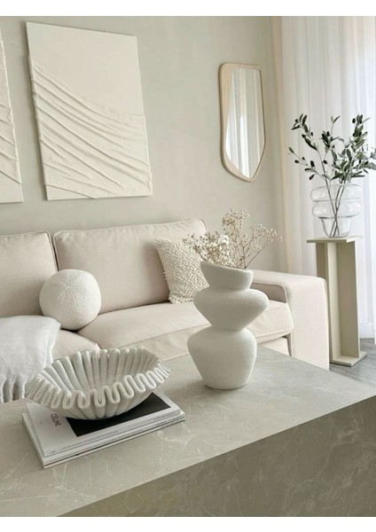 Krem Rengi Seramik Kaya Model 28 cm Vazo