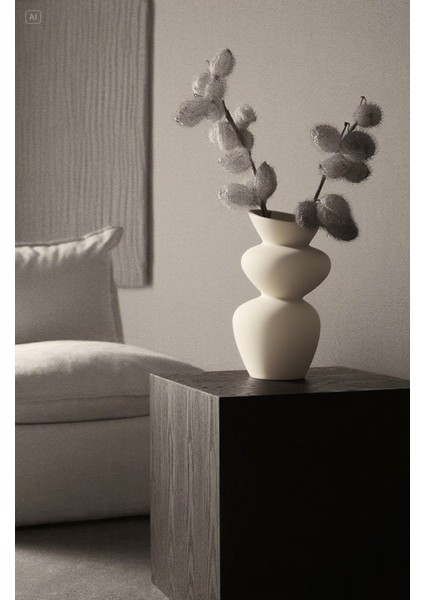 Krem Rengi Seramik Kaya Model 28 cm Vazo modelleri