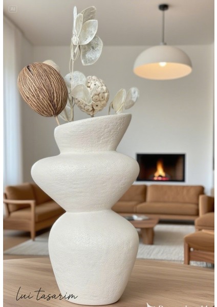 Krem Rengi Seramik Kaya Model 28 cm Vazo