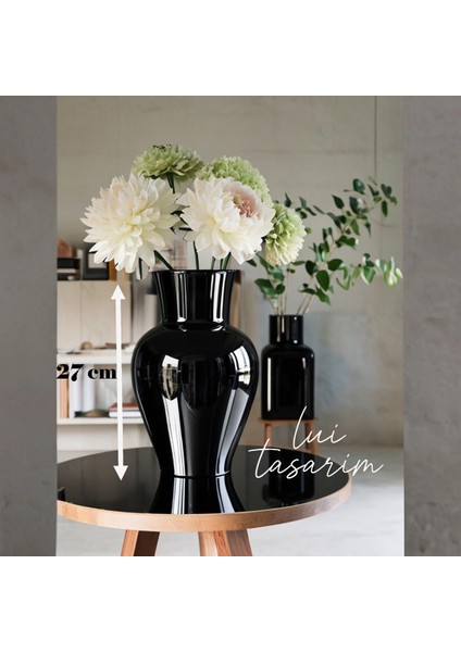 Siyah Dekoratif Şık Karaf Model Büyük Cam Vazo 27 cm fiyatları