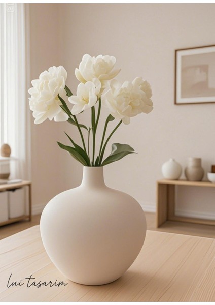 Beyaz Renk Luna Vazo Seramik El Yapımı Trend Iskandinav 19*22*3 cm Bohem Dekorasyon indirimleri