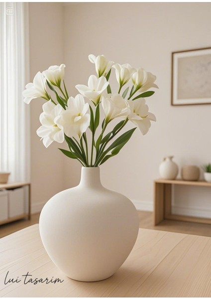 Beyaz Renk Luna Vazo Seramik El Yapımı Trend Iskandinav 19*22*3 cm Bohem Dekorasyon