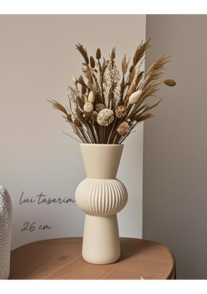 Krem Uzun Bohem Büyük Boy Seramik Nordic Tarz Şık Sade Iskandinav Tarzı Vazo Seramik 26CM fiyatları