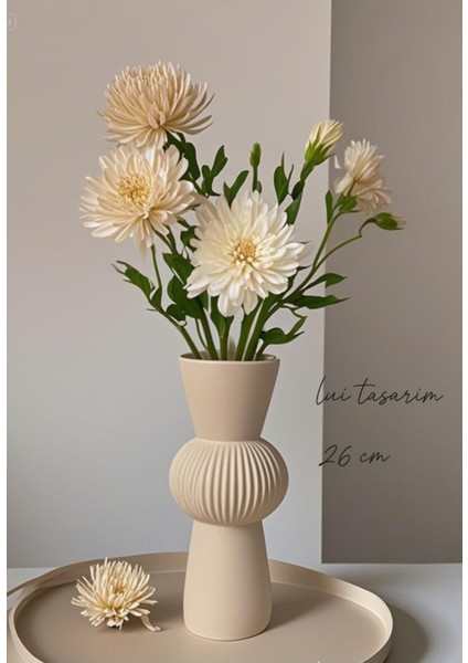 Krem Uzun Bohem Büyük Boy Seramik Nordic Tarz Şık Sade Iskandinav Tarzı Vazo Seramik 26CM modelleri