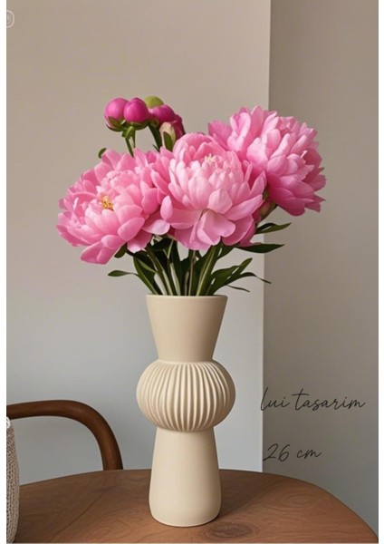 Krem Uzun Bohem Büyük Boy Seramik Nordic Tarz Şık Sade Iskandinav Tarzı Vazo Seramik 26CM fırsatları