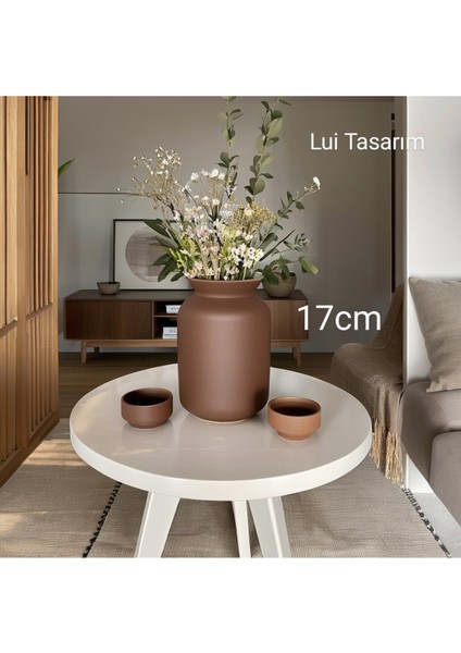 Sade Iskandinav Tarzı Trend Ahşap Dekor Kahverengi Seramik Vazo