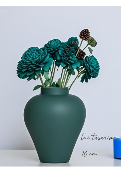 Zarif Iskandinav Tarzı Sade Seramik Mat Yeşil Vazo 16 cm