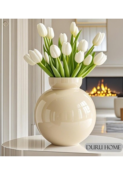 Dekoratif Özel Tasarım Modern Şık Krem Renk Vazo 22*24*11