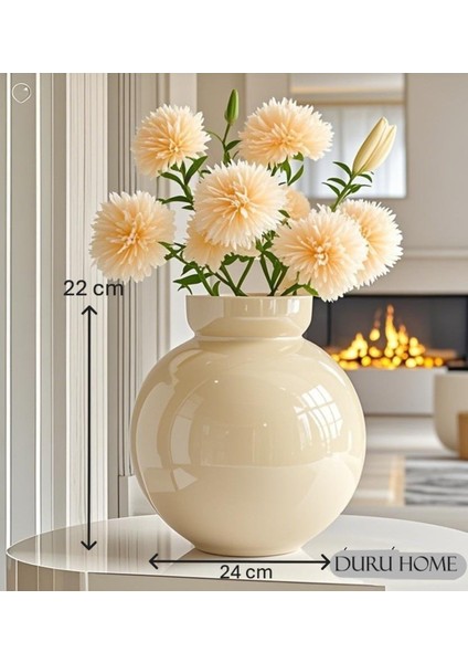 Dekoratif Özel Tasarım Modern Şık Krem Renk Vazo 22*24*11