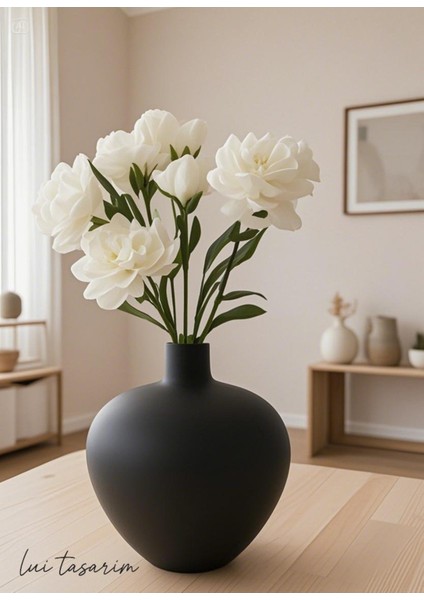 Siyah Renk Luna Vazo Seramik El Yapımı Trend Iskandinav 19*22*3 cm Bohem Dekorasyon
