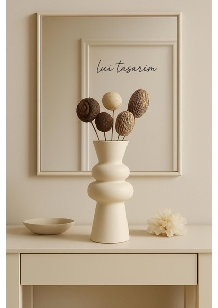 Krem Rengi Vazo Iskandinav Tarzı Modern Minimalist Sade Dekoratif 28 cm Vazo