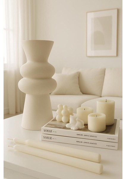 Krem Rengi Vazo Iskandinav Tarzı Modern Minimalist Sade Dekoratif 28 cm Vazo