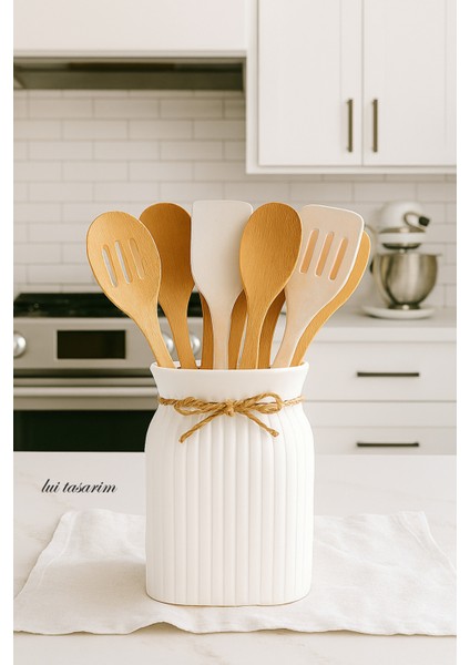 Seramik Tezgahüstü Kaşıklık 13,5 cm Mutfak Dekorasyon Beyaz