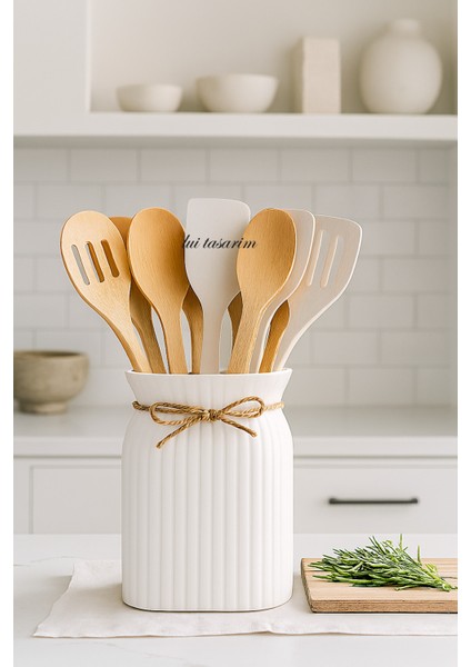 Seramik Tezgahüstü Kaşıklık 13,5 cm Mutfak Dekorasyon Beyaz modelleri