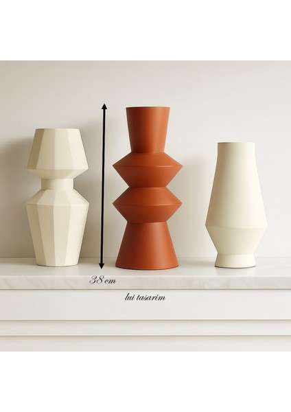 Kremit Renk Vazo Seramik Xxl Boy El Yapımı Seramik Vazo 38 cm