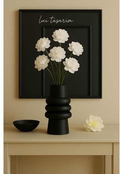 Siyah Zarif Seramik Vazo Meri Iskandinav Tarzı Modern Minimalist Sade Dekoratif 23 cm Vazo