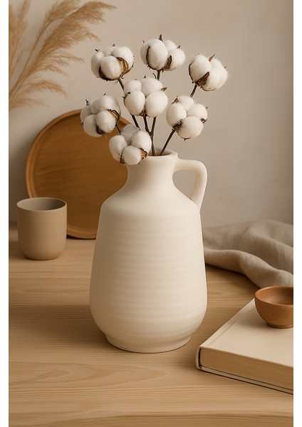 Krem Rengi Dekoratif Büyük Boy Testi Doğal Dokulu Iskandinav Sadeliği 25 cm