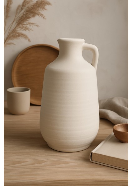 Krem Rengi Dekoratif Büyük Boy Testi Doğal Dokulu Iskandinav Sadeliği 25 cm modelleri