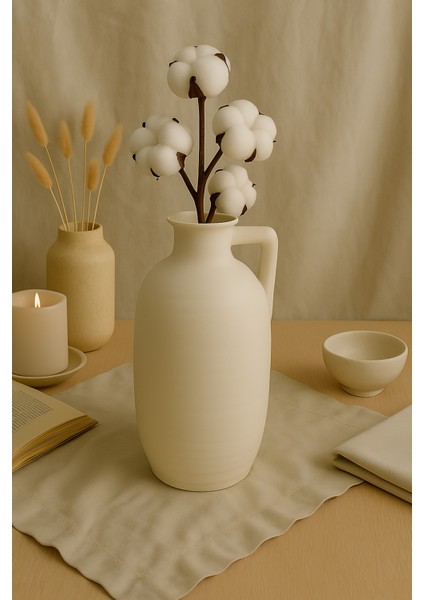 Krem Rengi Dekoratif Büyük Boy Testi Doğal Dokulu Iskandinav Sadeliği 25 cm fırsatları