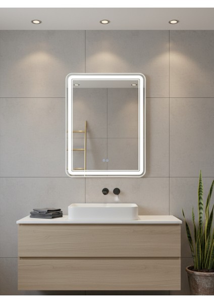 Akıllı Buhar Tutmaz 3 LED Işıklı Dekoratif Banyo Aynası 60 x 80 cm