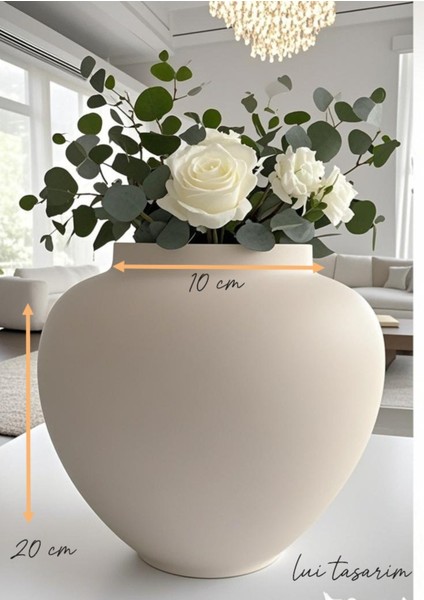 Seramik Vazo Krem Rengi Modern Bohem Tarz Aden Vazo 20*10 cm modelleri