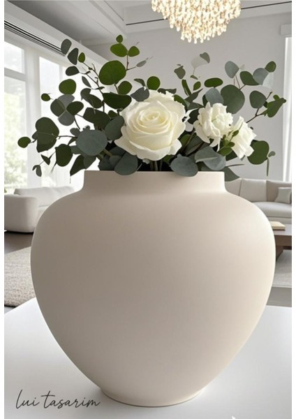 Seramik Vazo Krem Rengi Modern Bohem Tarz Aden Vazo 20*10 cm fırsatları