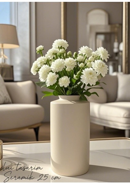 Krem Rengi Bohemtarzı 25 cm Sade Seramik Iskandinav Bohem Tasarım Otel Ofis Dekorasyon Vazo