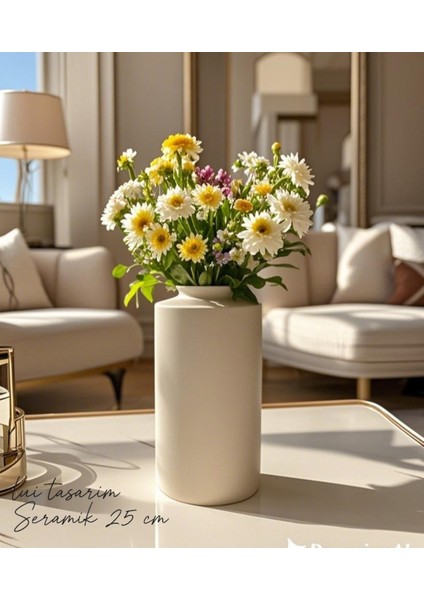 Krem Rengi Bohemtarzı 25 cm Sade Seramik Iskandinav Bohem Tasarım Otel Ofis Dekorasyon Vazo fiyatları