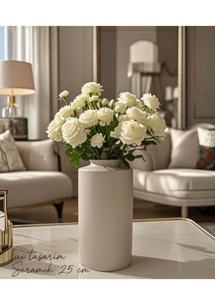 Krem Rengi Bohemtarzı 25 cm Sade Seramik Iskandinav Bohem Tasarım Otel Ofis Dekorasyon Vazo modelleri