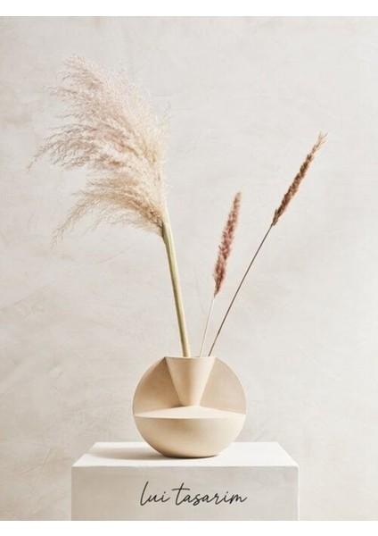 Krem Rengi Vazo Seramik Özel Tasarım Minimalist Sade Nefertiti Vazo