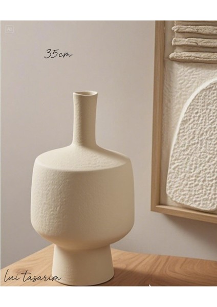 Krem Rengi Vazo Seramik Kendinden Doğal Dokulu 35 cm Vazo modelleri