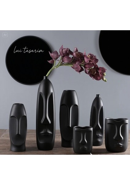 Siyah Renk Soyut Vazo Xxl Boy 40 cm Seramik Iskandinav Tarz fiyatları