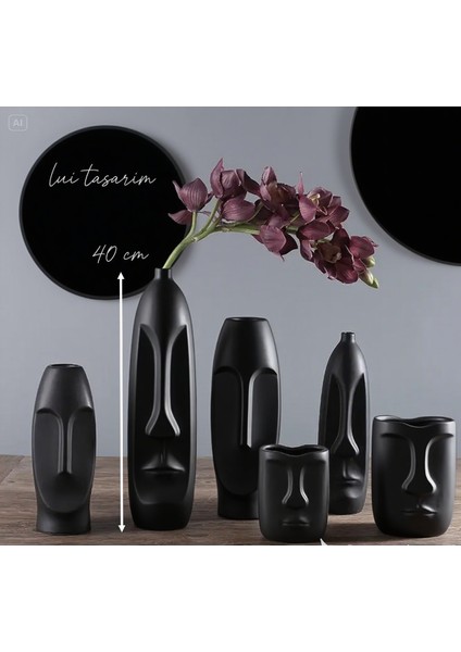 Siyah Renk Soyut Vazo Xxl Boy 40 cm Seramik Iskandinav Tarz modelleri