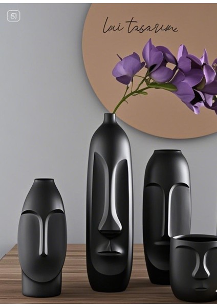 Siyah Renk Soyut Vazo Xxl Boy 40 cm Seramik Iskandinav Tarz fırsatları