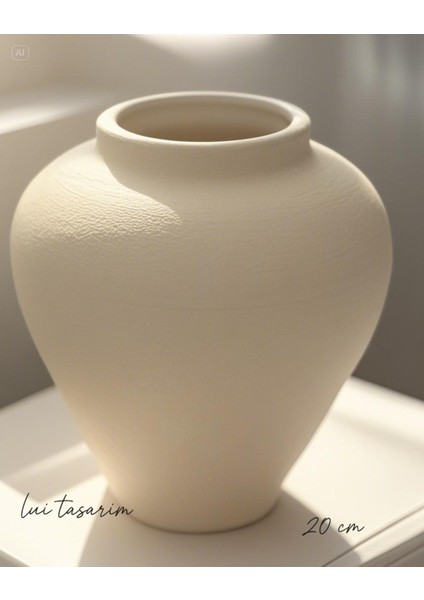 Dokulu Krem Rengi 20 cm Doğal Seramik Dokulu Vazo El Yapımı Sade Bohem Trend Minimalist Tasarım modelleri