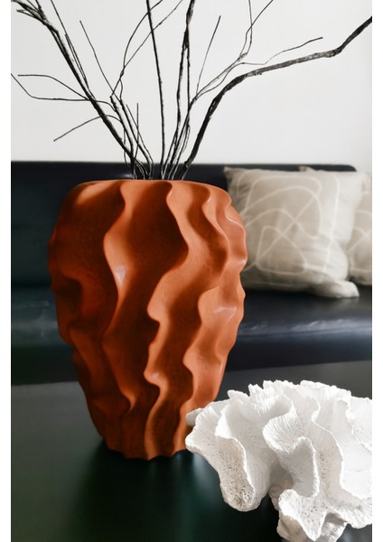 Kiremit Rengi Vazo Stonware Iskandinav Avrupa Modern Seramik Özel Tasarım Xl Boy Mona Vazo